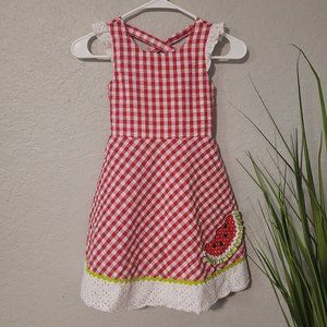 Rare Editions Girl's Red and White Checkered Watermelon Dress Size 6x